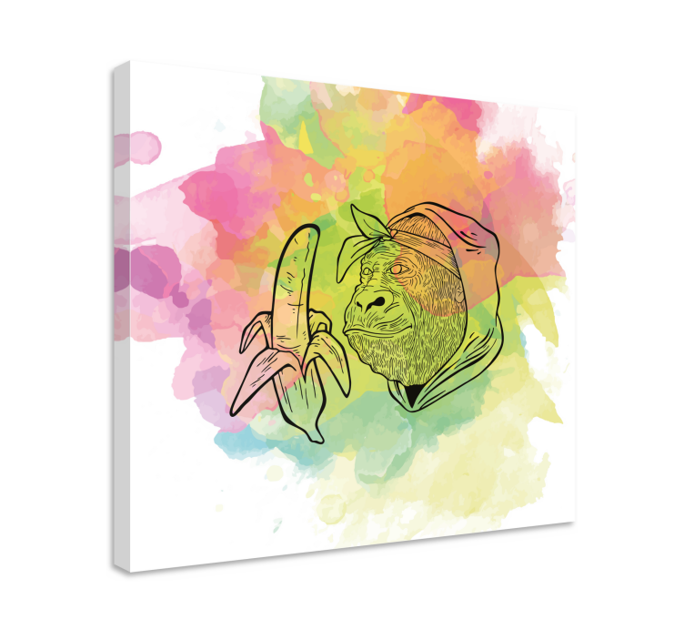 Gorilla holding banana platno z abecedo in črkami - TenStickers