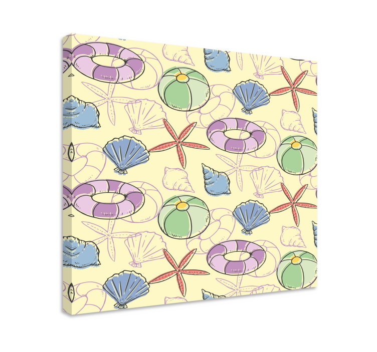 Seashells and lifebuoys slikanje na platnu z morjem - TenStickers