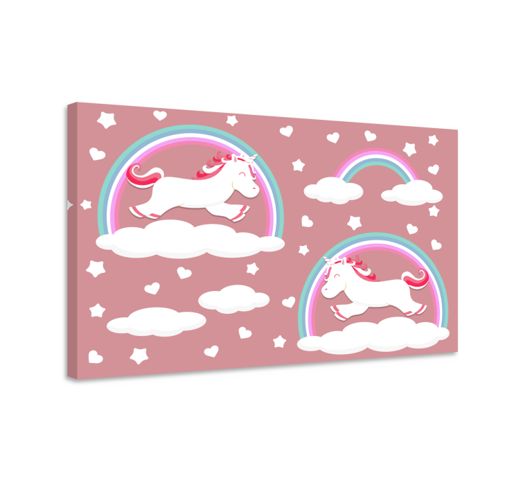Unicorns in clouds platno z dinozavrom - TenStickers