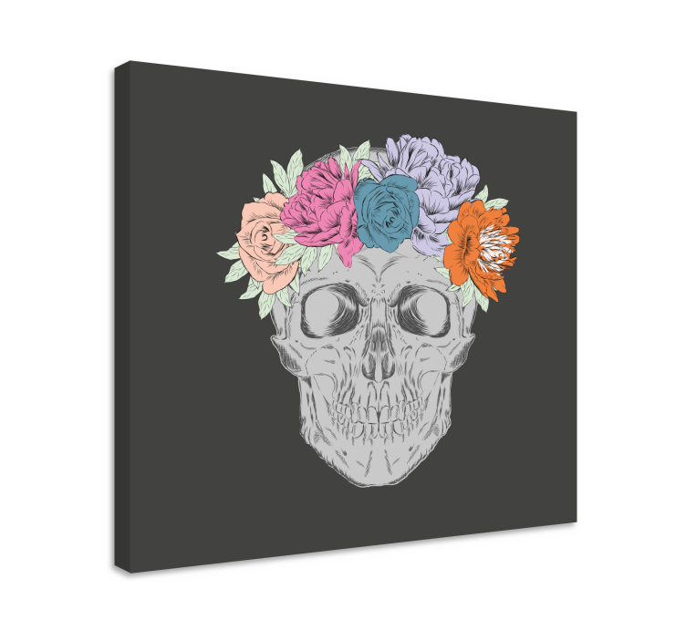 Skull floral arrangement slikarsko platno z rožami - TenStickers