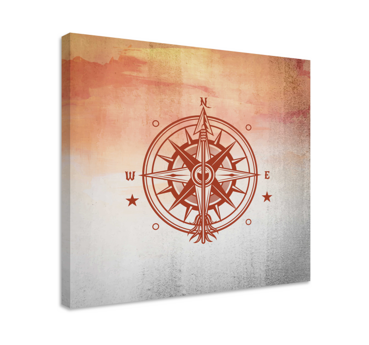 Compass rose design platno z zemljevidom sveta - TenStickers