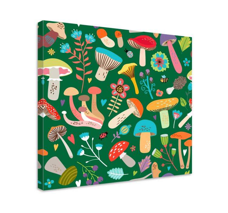 Vibrant mushroom motif slikarsko platno z rastlinami - TenStickers