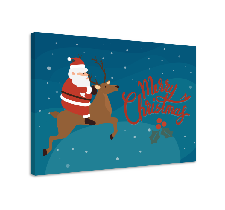 Santa riding reindeer kompozicija ljudi na platnu - TenStickers