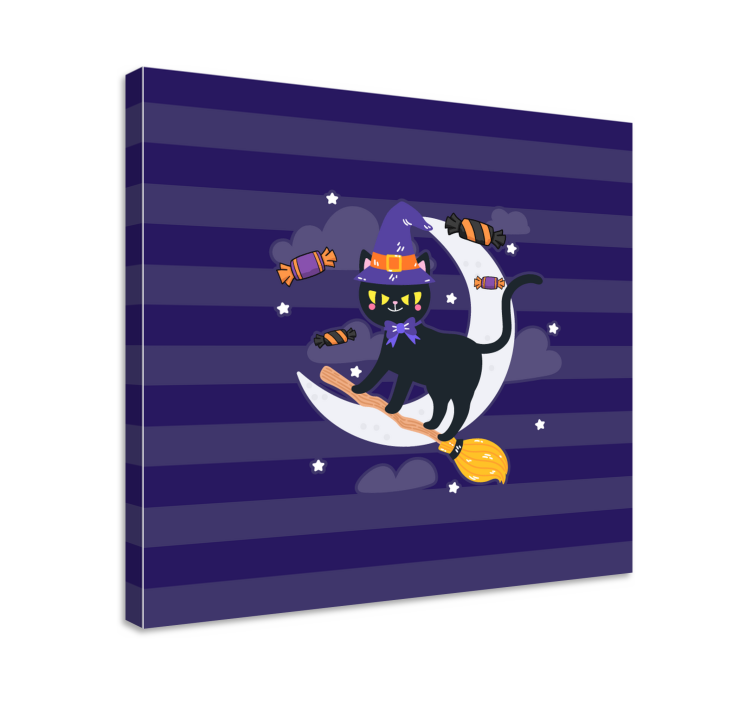 Čarovnica črne mačke platno za steno - TenStickers