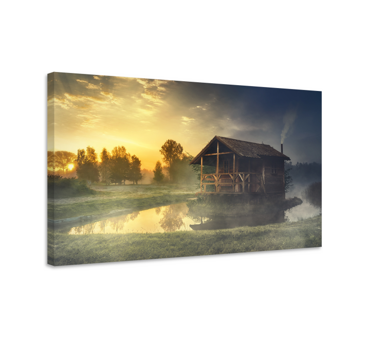 Rustic cottage reflection platno slika zemljevidov - TenStickers