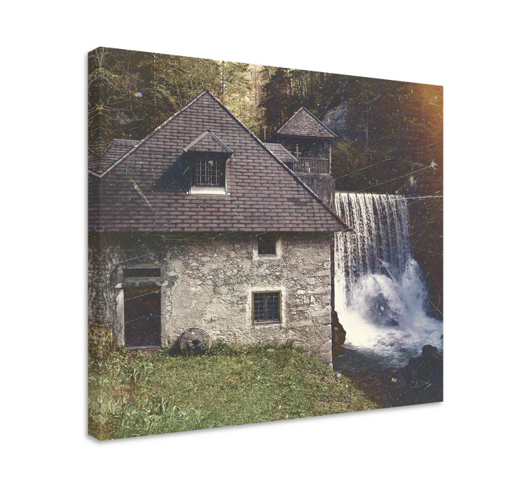 Historic waterfall scene platno slika zemljevidov - TenStickers