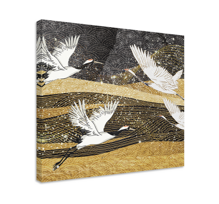Graceful cranes flight platno z drugimi rožami - TenStickers