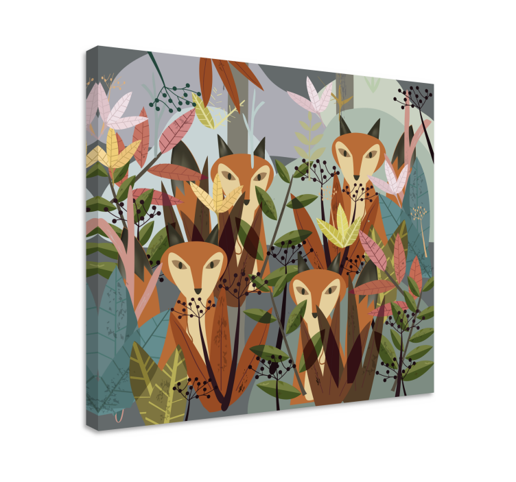 Foxes in forest platna slike z motivi živali - TenStickers