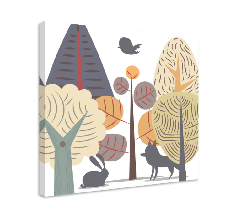 Whimsical forest scene slikarsko platno z rastlinami - TenStickers