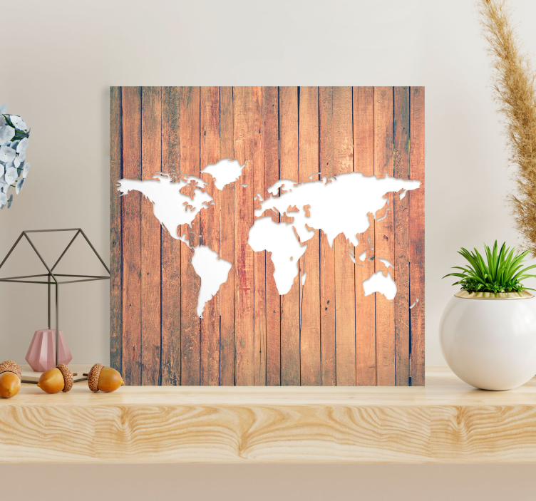 Wooden world map platno s sliko sveta - TenStickers