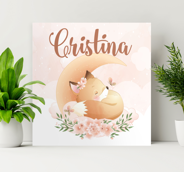 Luštna lisica za dekle z imenom prilagojeno platno - TenStickers