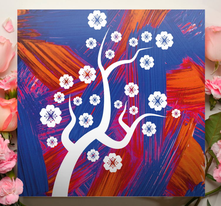 Bela češnjevo modra in oranžna 3d odtisi platna - TenStickers