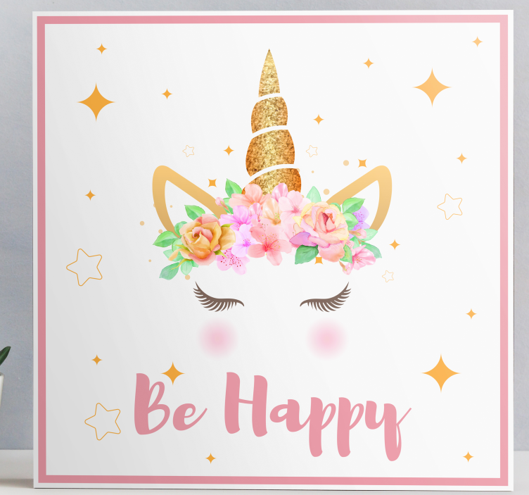 Besedna zveza unicorns be happy unicorn wall print - TenStickers