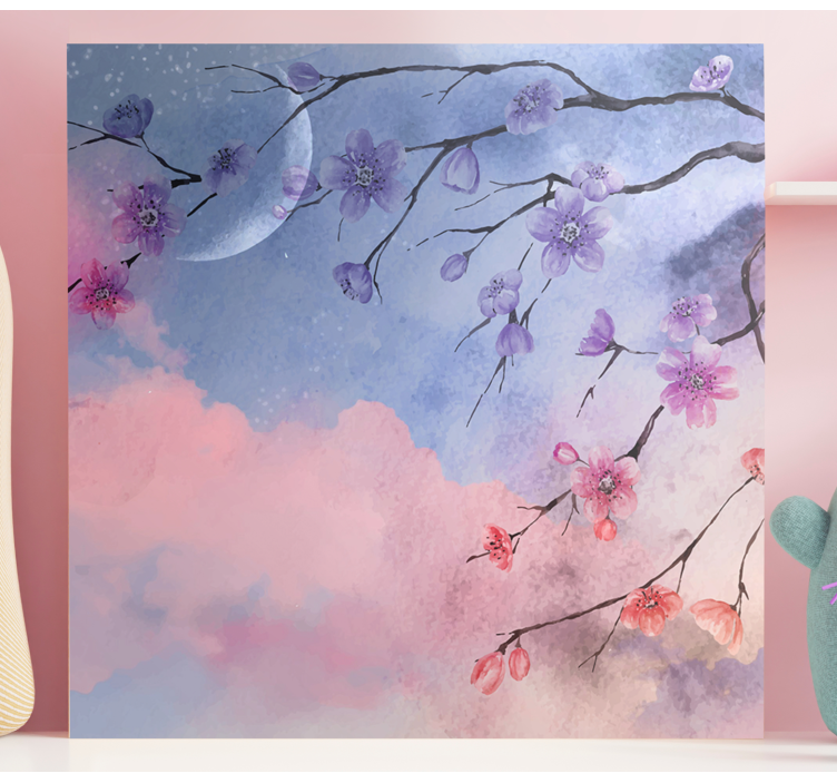 Blooming branches with moon slikarsko platno z rožami - TenStickers
