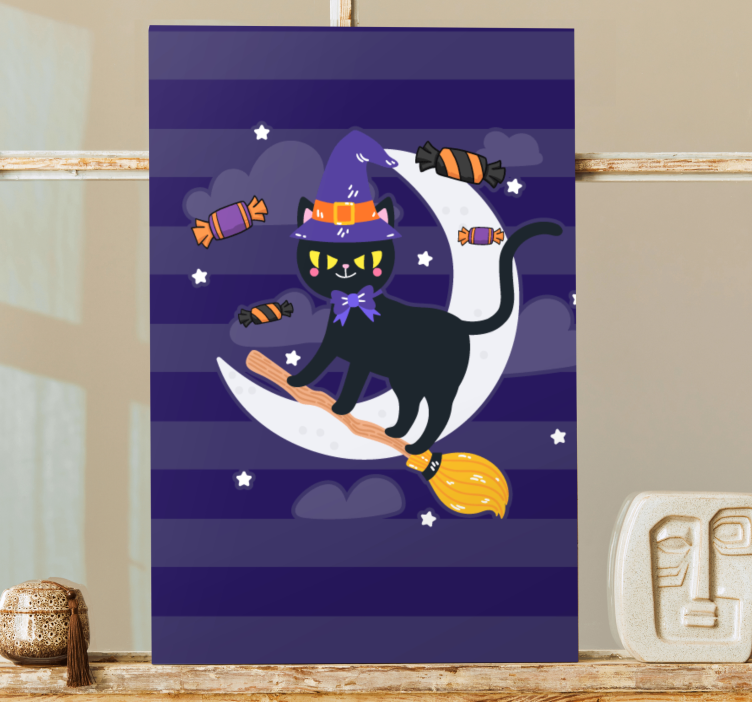 Čarovnica črne mačke platno za steno - TenStickers