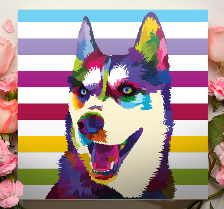 Colorful husky portrait platno slikarstvo pes - TenStickers