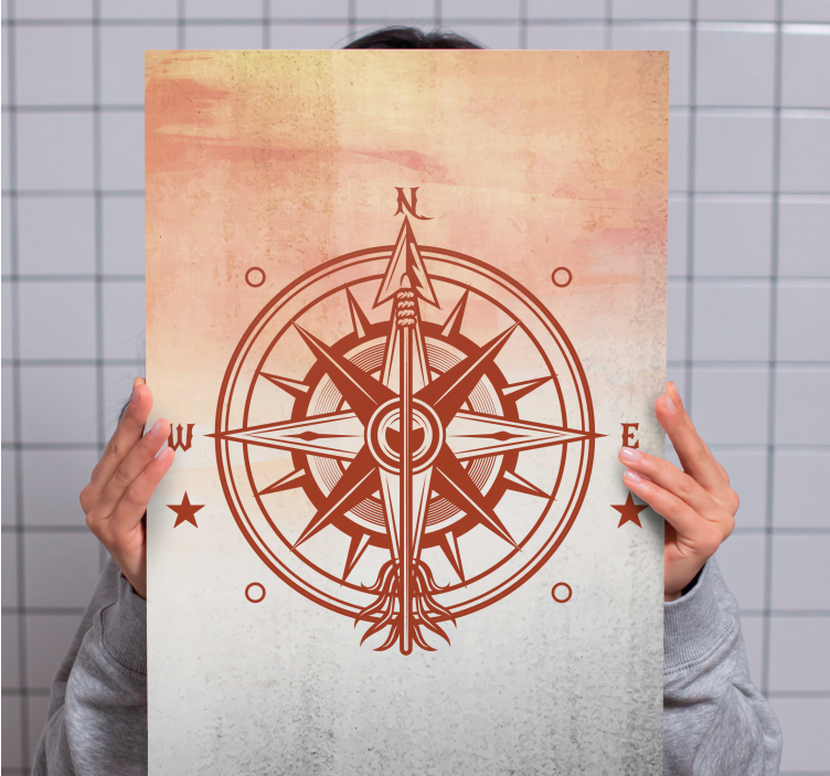 Compass rose design platno z zemljevidom sveta - TenStickers