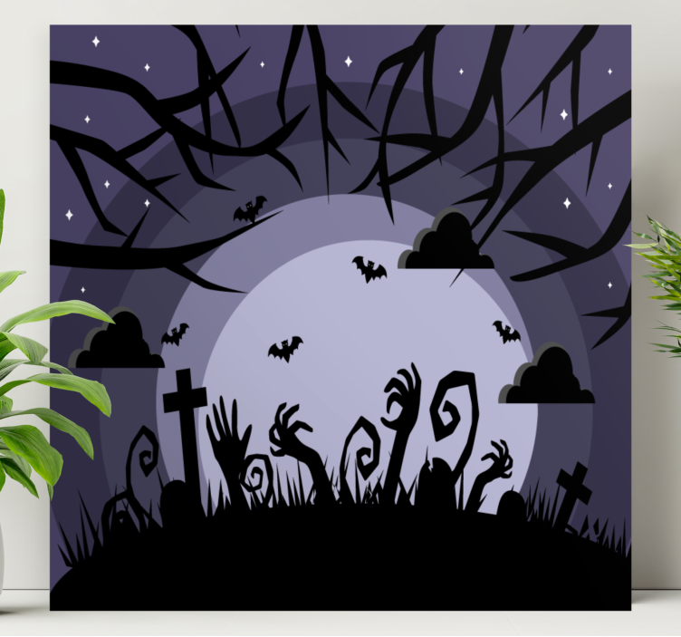 Creepy graveyard scene platno z napisi - TenStickers