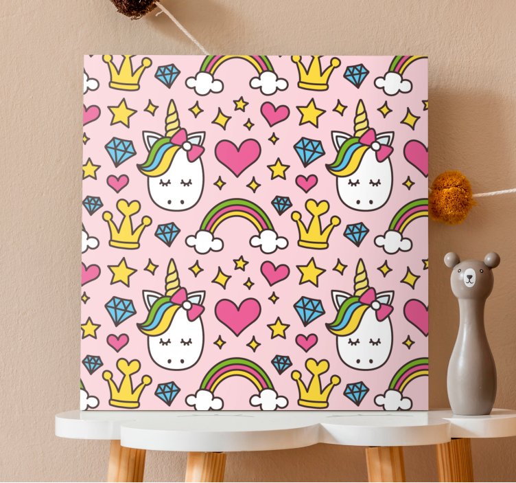 Cute unicorn pattern platno s sliko samoroga - TenStickers