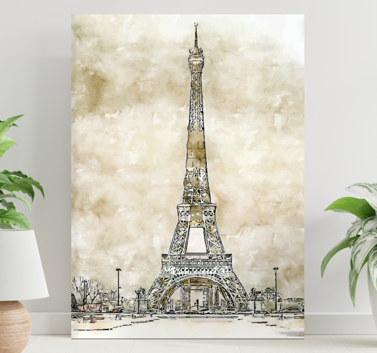 Eiffel tower sketch na platnu z mestnimi motivi - TenStickers