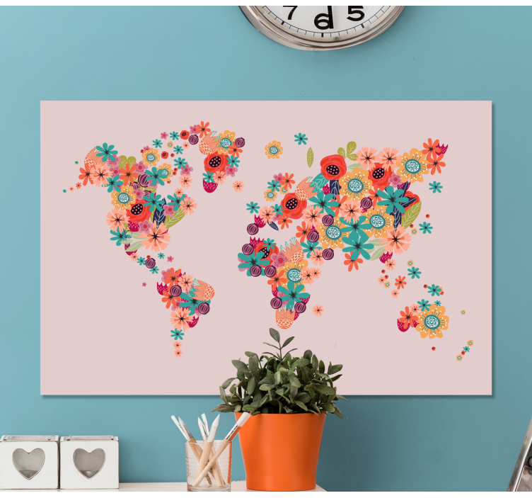 Floral world map na platnu s sliko sveta - TenStickers