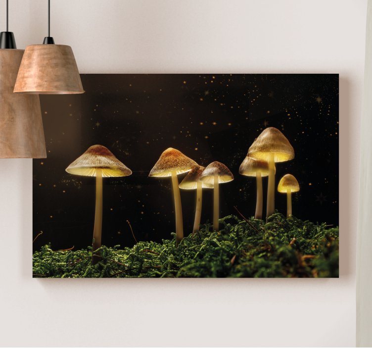 Glowing mushrooms scene slikarsko platno z rastlinami - TenStickers