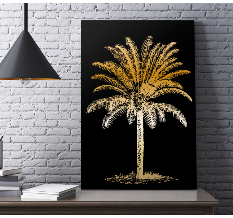 Golden palm tree slikarsko platno z rožami in rastlinami - TenStickers