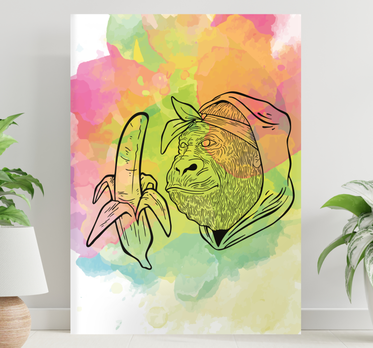 Gorilla holding banana platno z abecedo in črkami - TenStickers