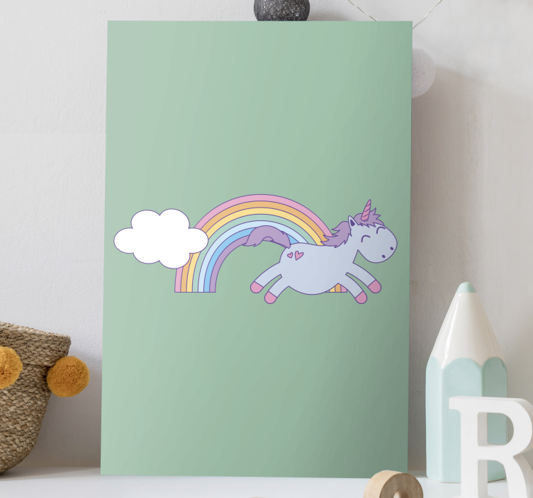 Happy unicorn jumping platno s sliko samoroga - TenStickers