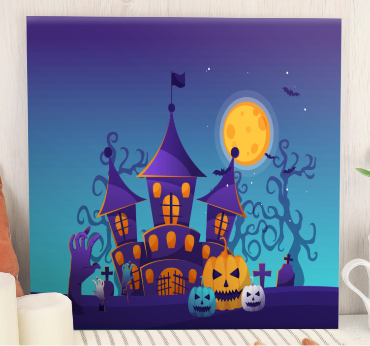 Haunted house scene platno slike rož in rastlin - TenStickers