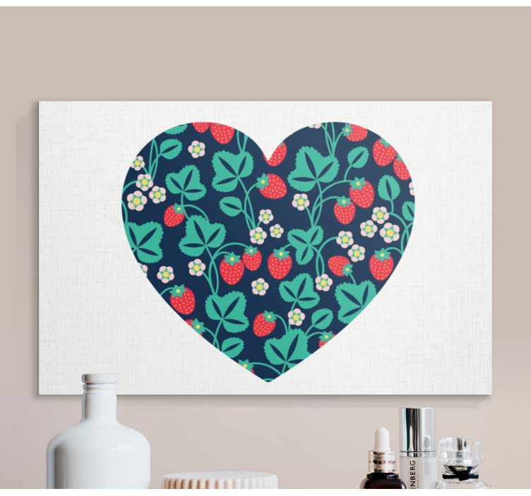 Heart-shaped strawberry pattern slikarsko platno z rožami - TenStickers