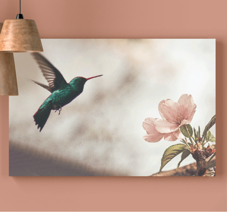 Hummingbird and blossoms ptica na platnu - TenStickers