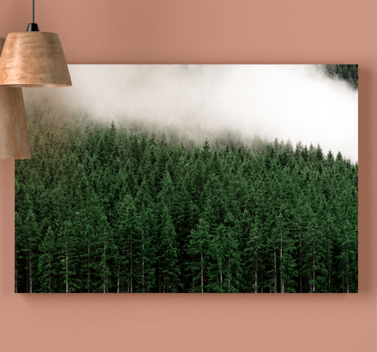 Misty evergreen forest platna z enojnim drevesom - TenStickers