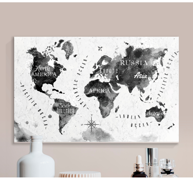 Monochrome world map platno s sliko sveta - TenStickers
