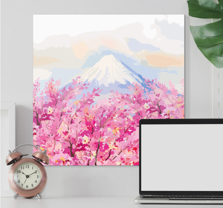 Mount fuji blossom slikarsko platno z rožami - TenStickers