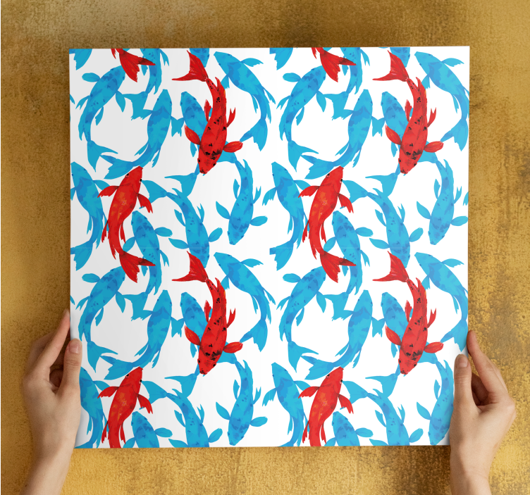 Rdeče ribe plavanje akvarel ribje platno - TenStickers