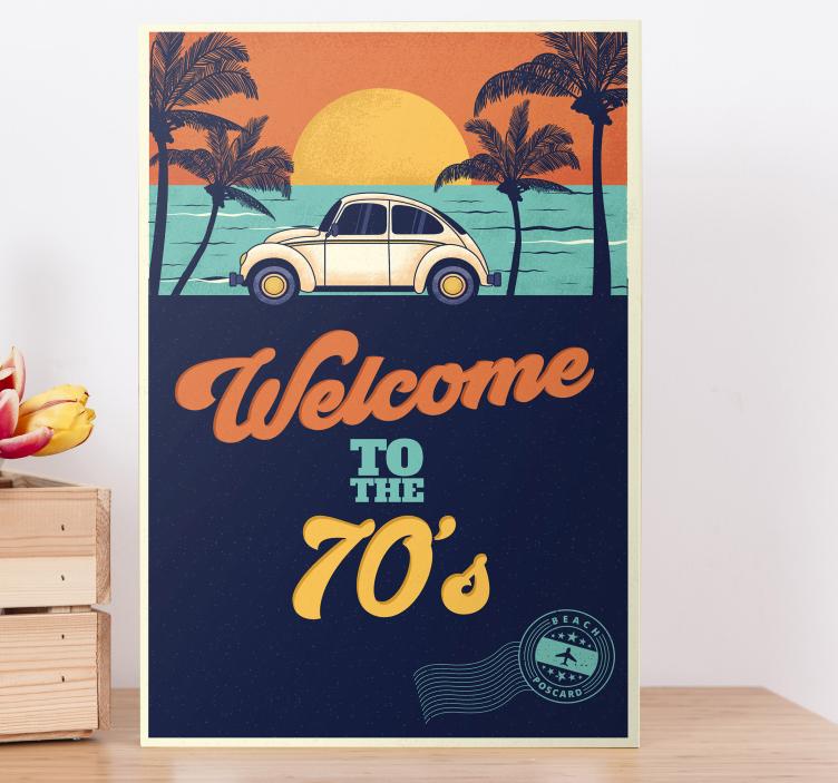 Retro plakat ob plaži Krogovna slika na platnu - TenStickers