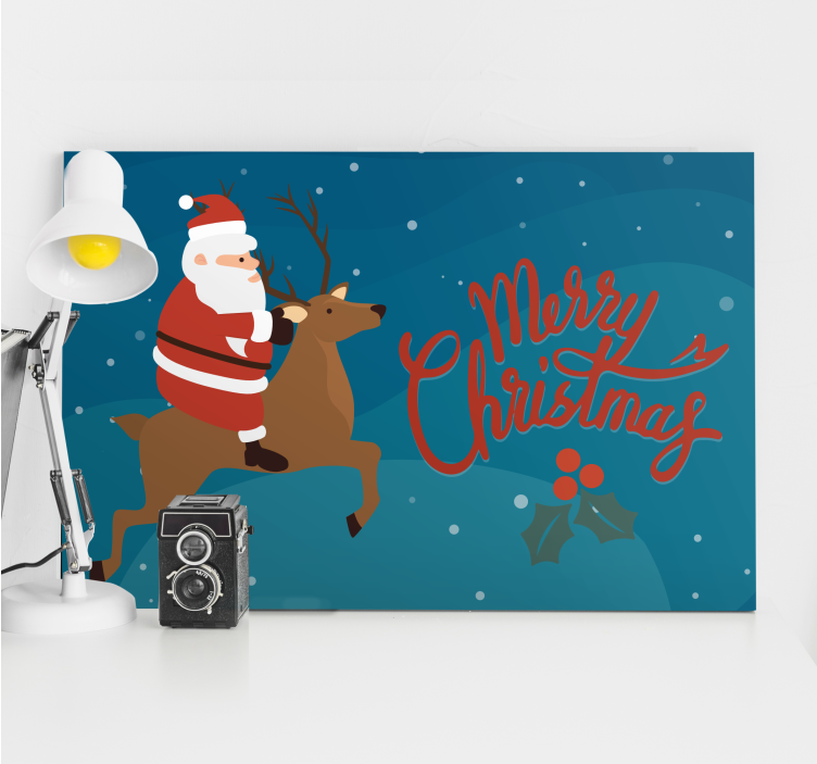 Santa riding reindeer kompozicija ljudi na platnu - TenStickers