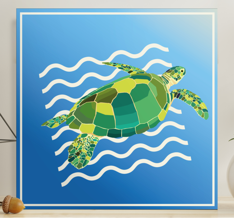 Sea turtle swim platno slikanje rib - TenStickers