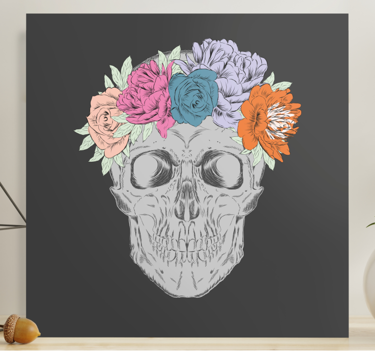 Skull floral arrangement slikarsko platno z rožami - TenStickers