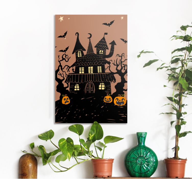 Spooky mansion setting platno slike rož in rastlin - TenStickers