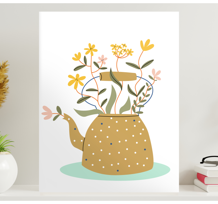 Teapot with blooms - slikarsko platno z rožami - TenStickers