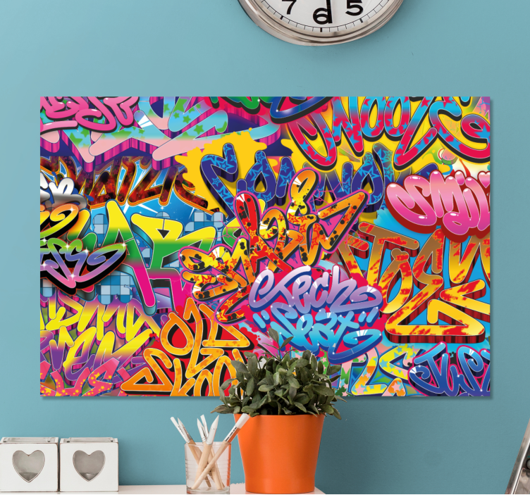 Vibrant graffiti art platno z unikatnim besedilom - TenStickers