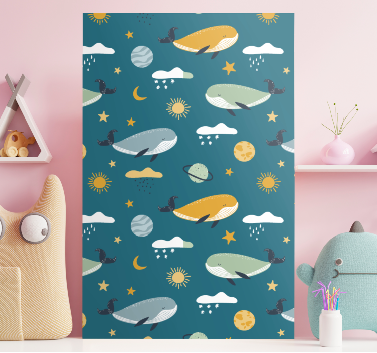 Whales in space platno umetniška slika - TenStickers