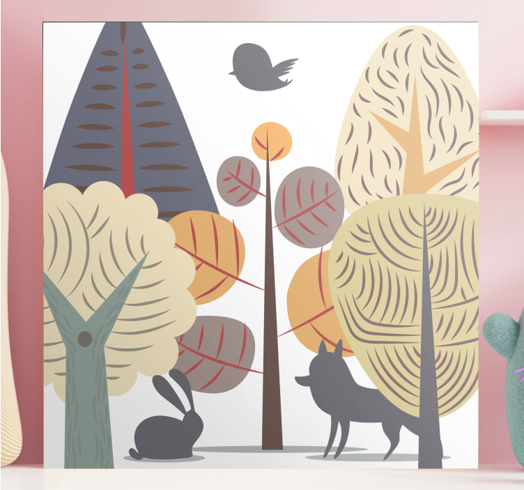 Whimsical forest scene slikarsko platno z rastlinami - TenStickers