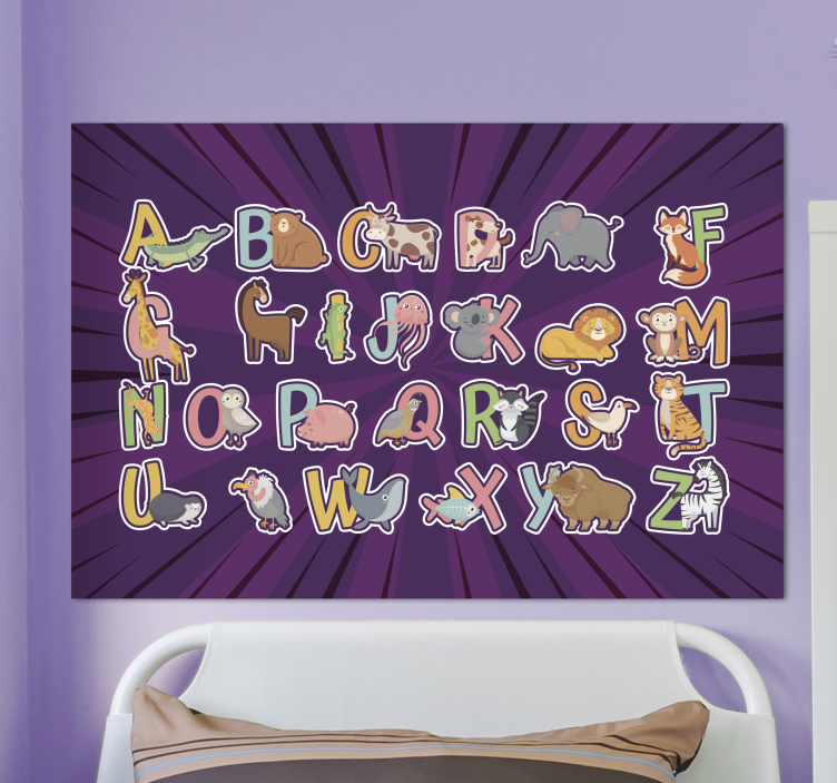 živali angleška abeceda platno za otroke - TenStickers