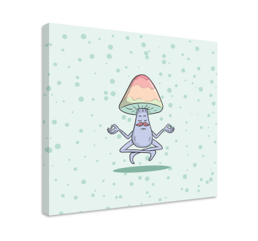 Meditating mushroom character na platnu z besedilom - TenStickers