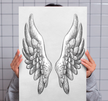 Detailed wing sketch na platnu z drugim besedilom - TenStickers