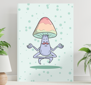 Meditating mushroom character na platnu z besedilom - TenStickers
