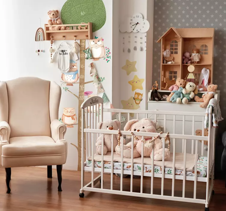 Otroci sova meter višine grafikon stenske nalepke - TenStickers